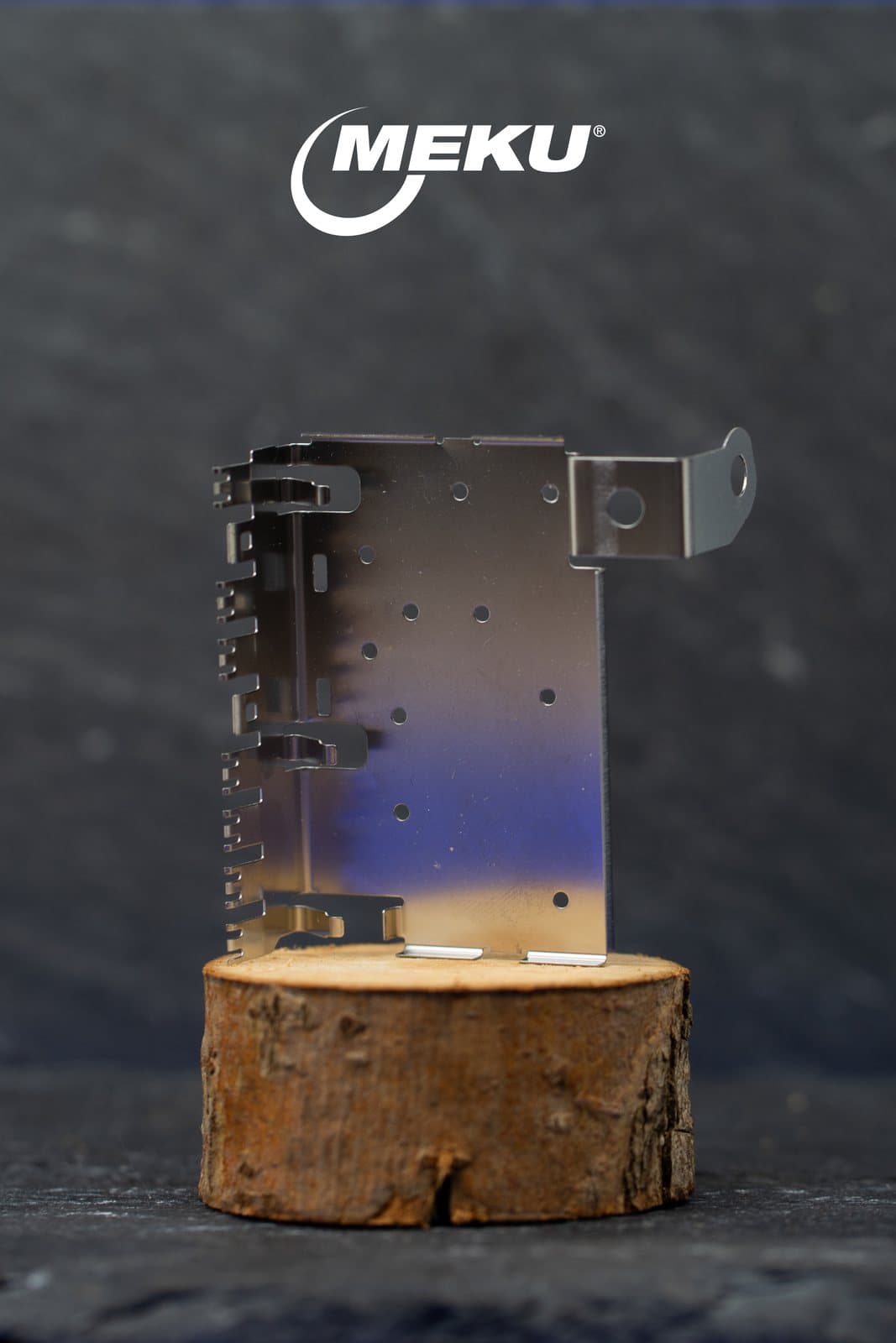 Formed sheet-metal housing by MEKU — new product photography